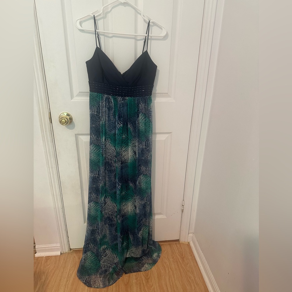 BCBG Elegant Navy and Green Maxi Dress